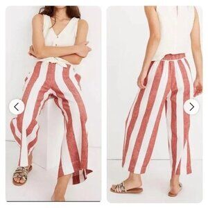 Madewell Linen Pull On Crop Pants Bold Stripe Wide Leg Palazzo Linen XL